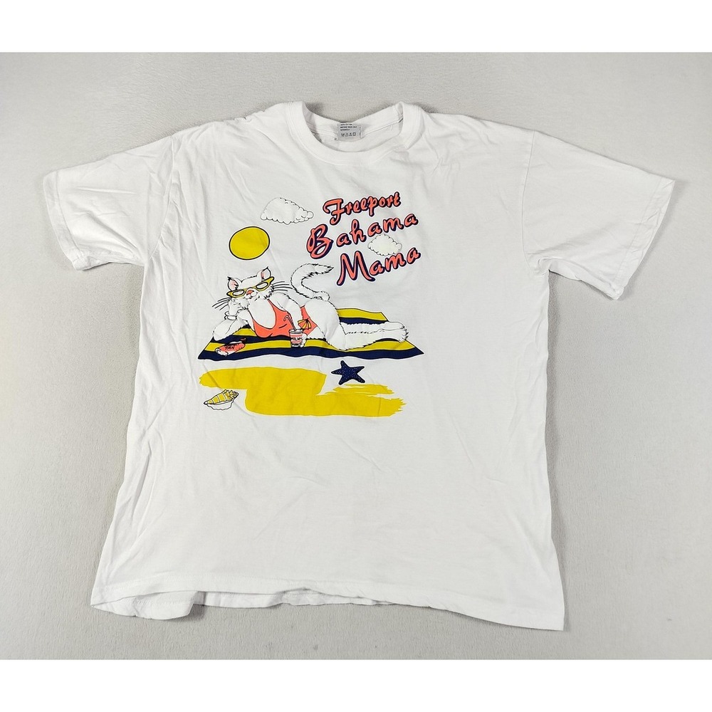 Vintage Freeport Bahama Mama Shirt Mens 2XL White Cat Beach Bahamas Souvenir‎